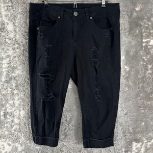 Reign Size 16 Distressed Cropped Skinny Capri Denim Jeans Black Women